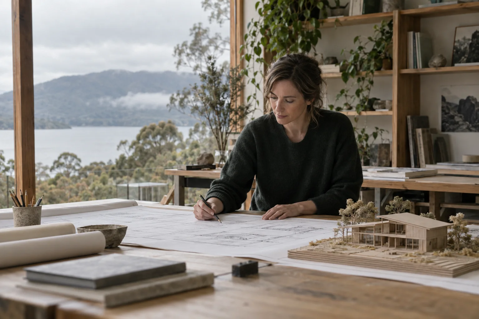 An architect working at a drafting table